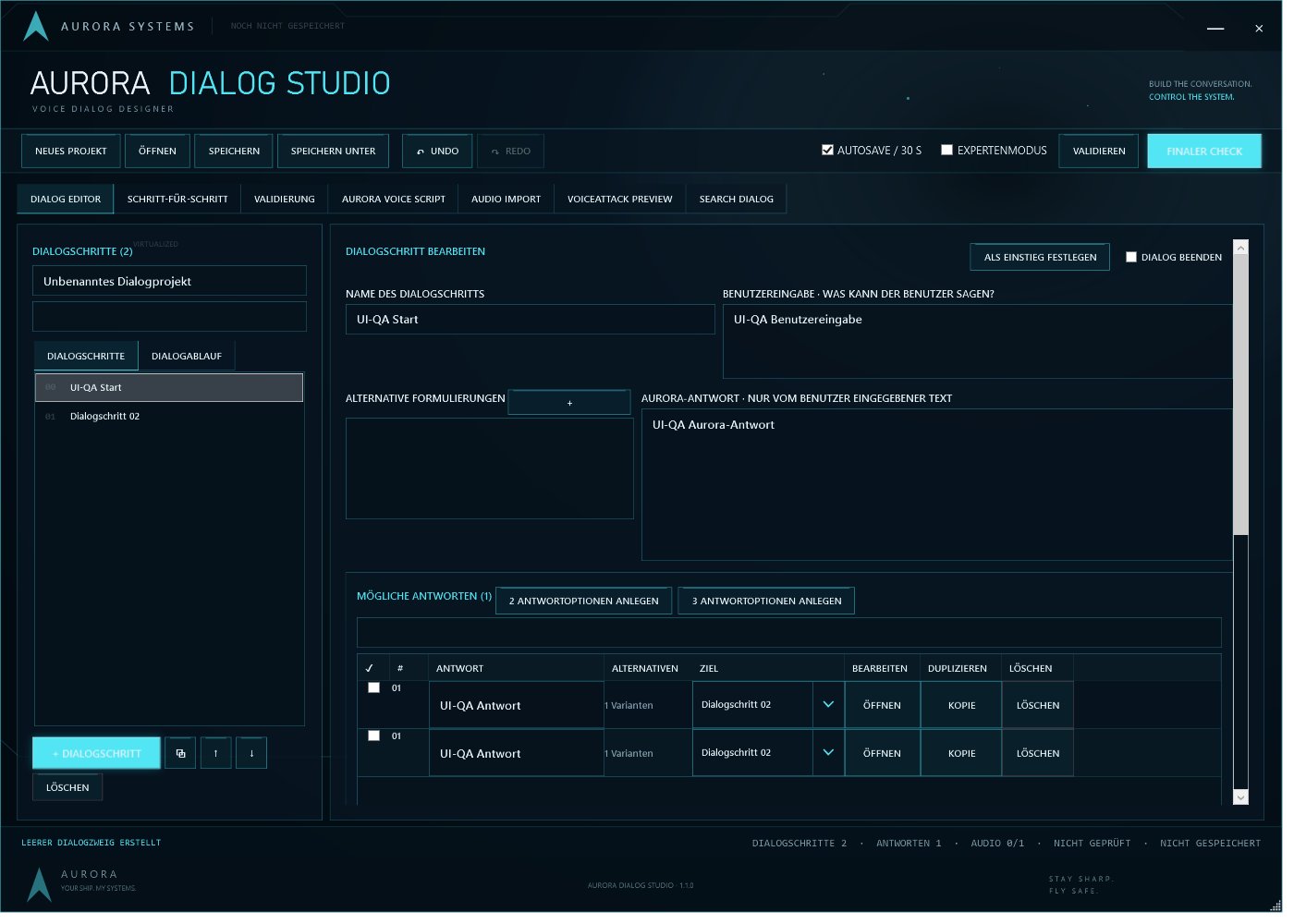 Oberfläche des Aurora Dialog Studio